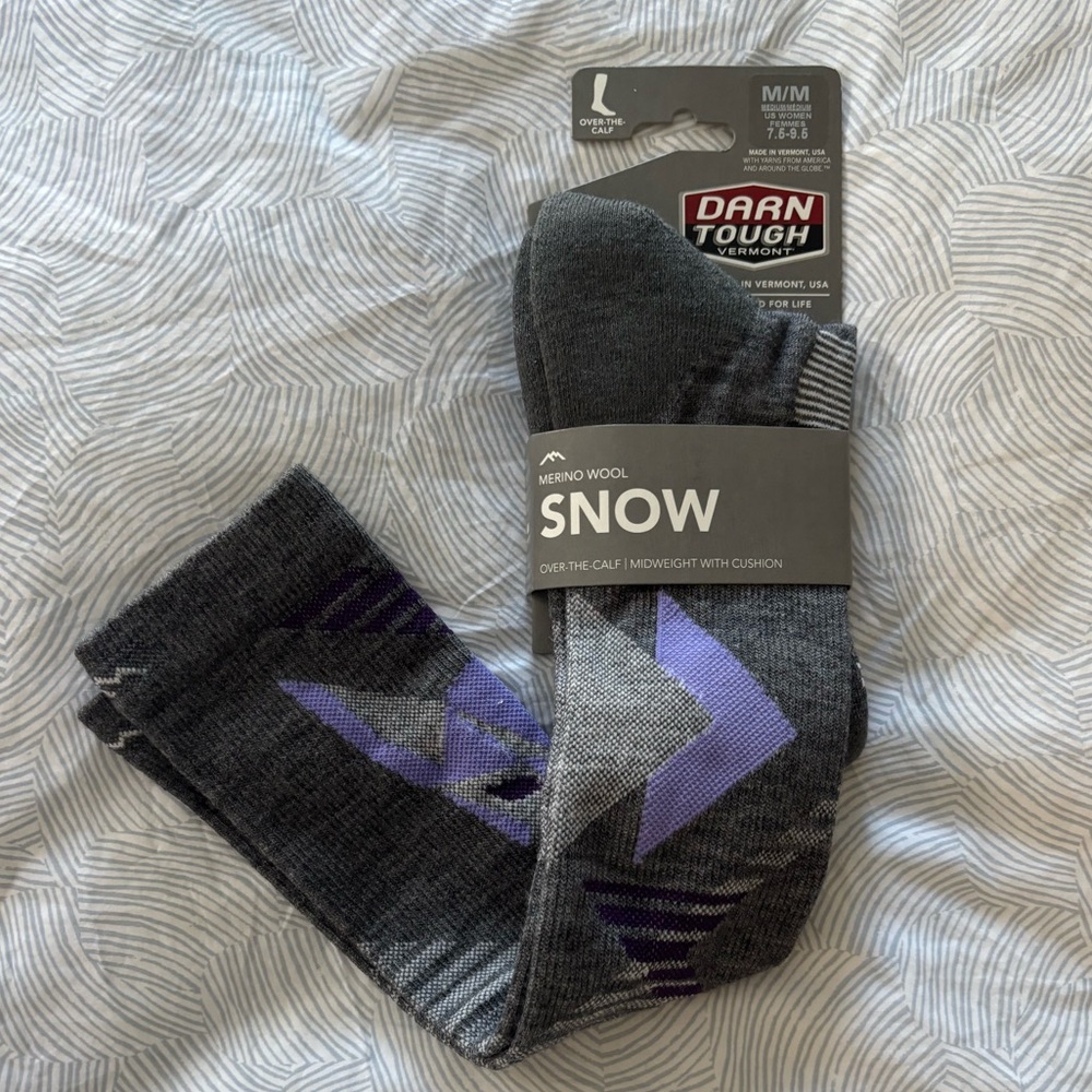 Darn Tough Women's Merino Wool Snow Socks - Gray and Purple